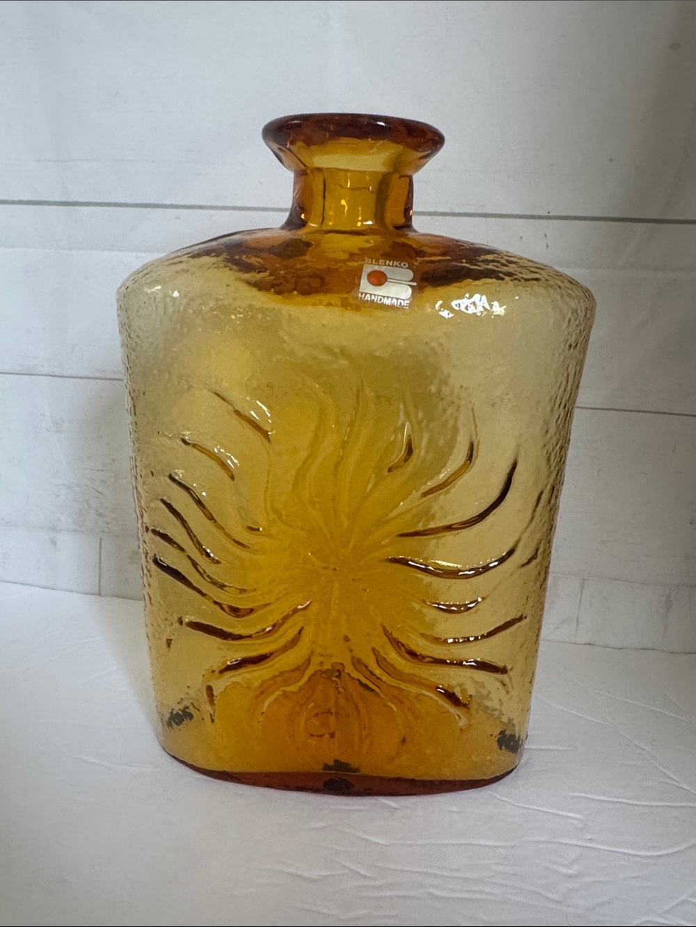Vintage Blenko Wayne Husted Amber Starburst Decanter